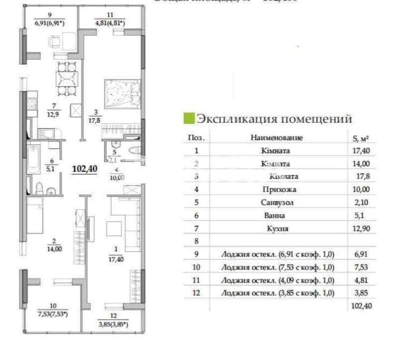 Продам 3-комнатную квартиру 102м2 4 Лоджии ЖК Таировские Сады Вильямса