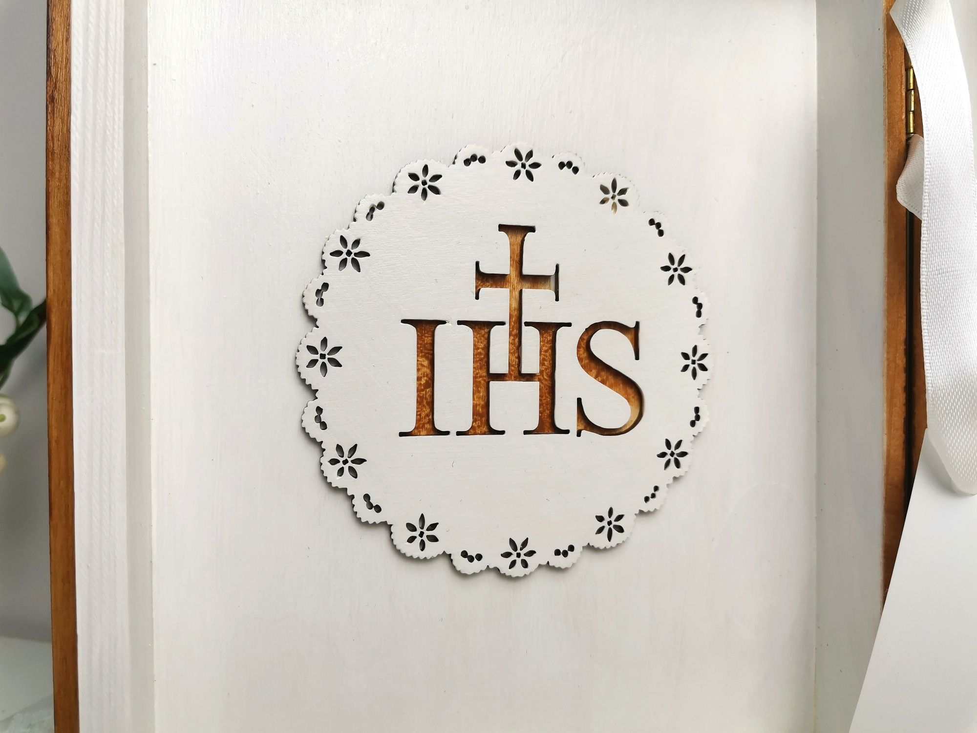 Pamiątka Pierwszej Komunii Św. Biblia pudełko drewno księga handmade