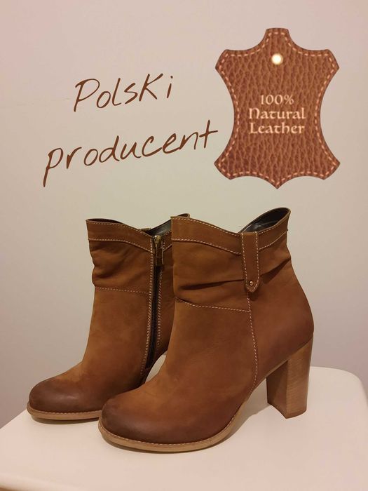 Skórzane botki 39 polski producent Edeo