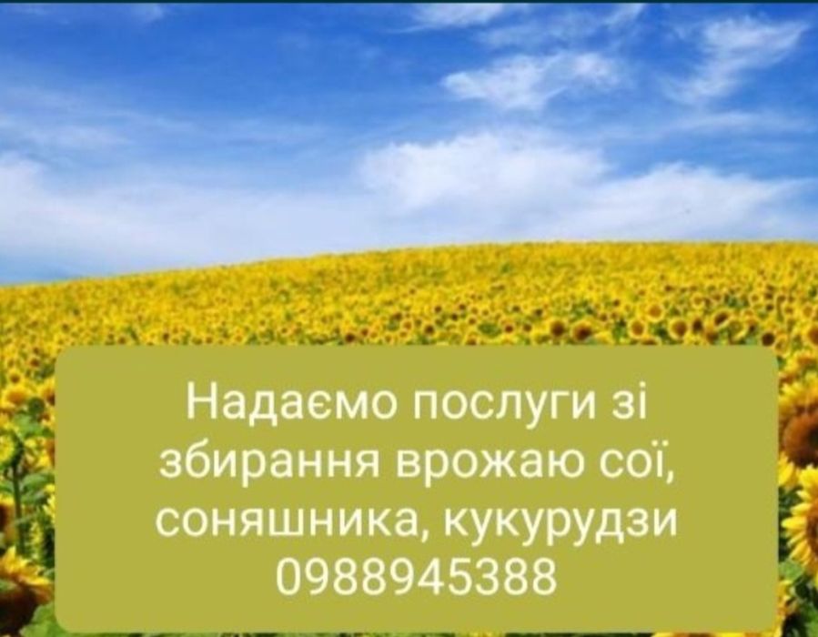 Надаємо послуги з обмолоту сої соняшника