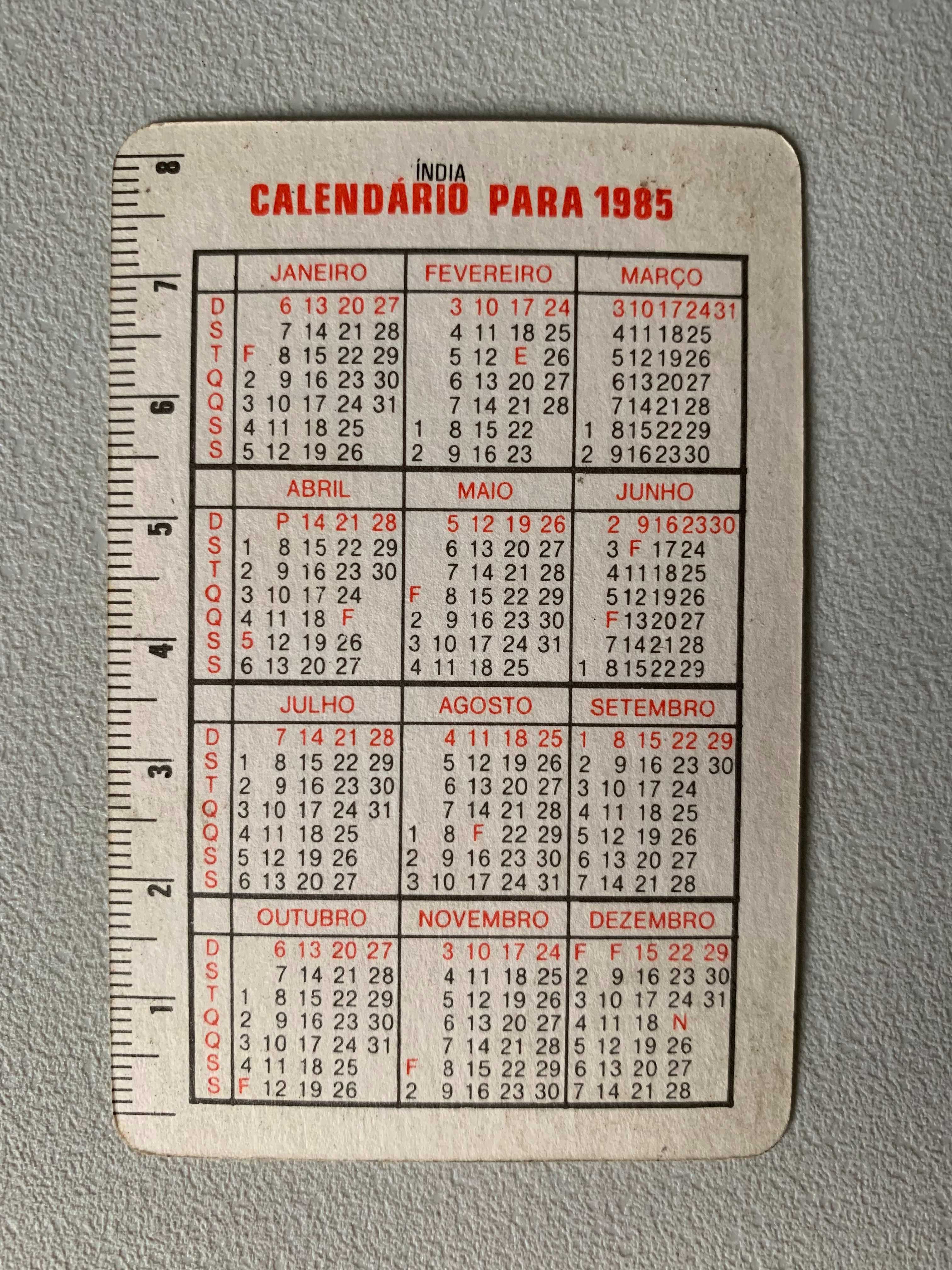 Calendários de 1985 - Moedas e Notas do Mundo (preço unitário)