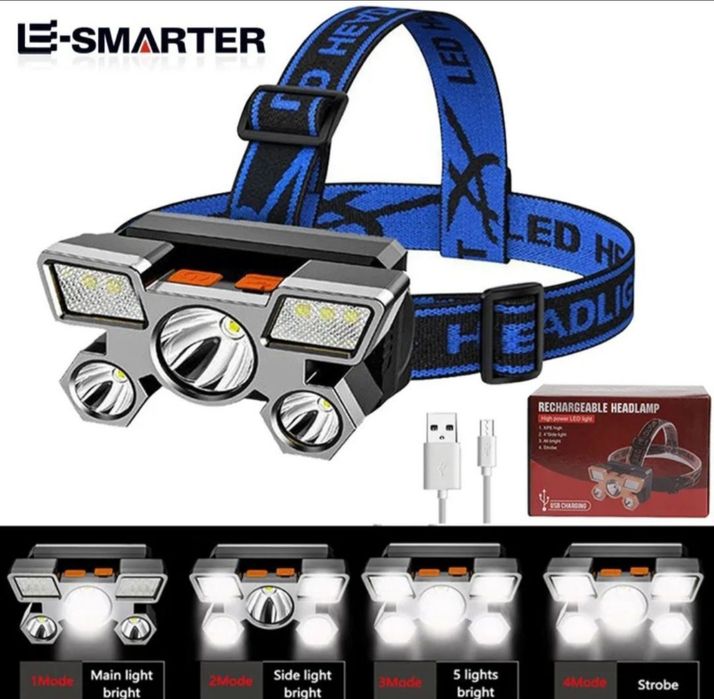 Новий потужний налобний ліхтар фонарь перезаряджається