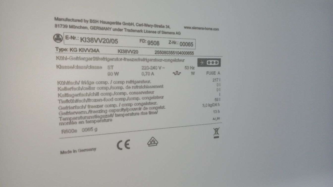 Встраиваемый холодильник Siemens (Bosch) 177см из Германии