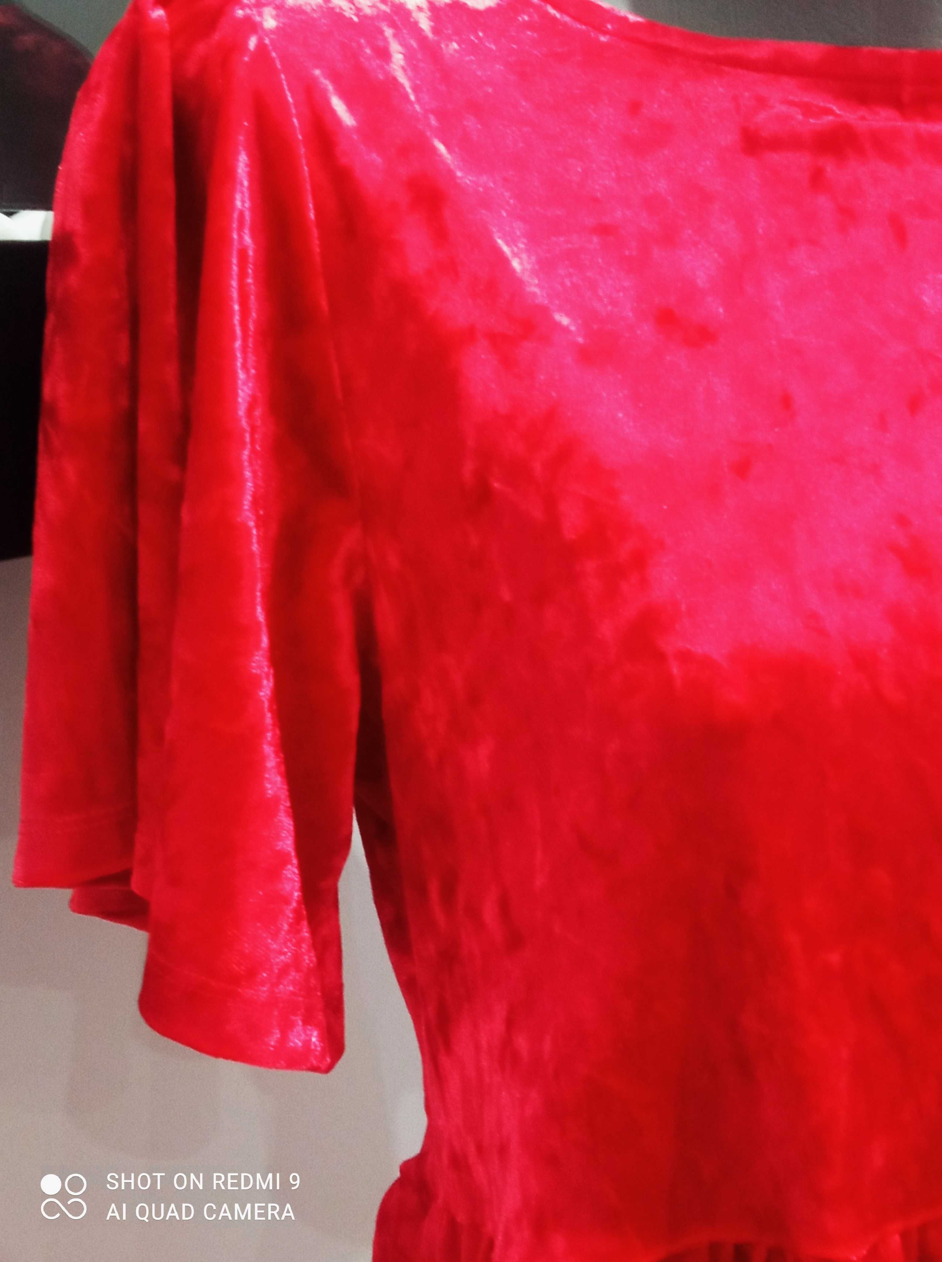 Sinsay sukienka czerwona welurowa luźna falbanki
