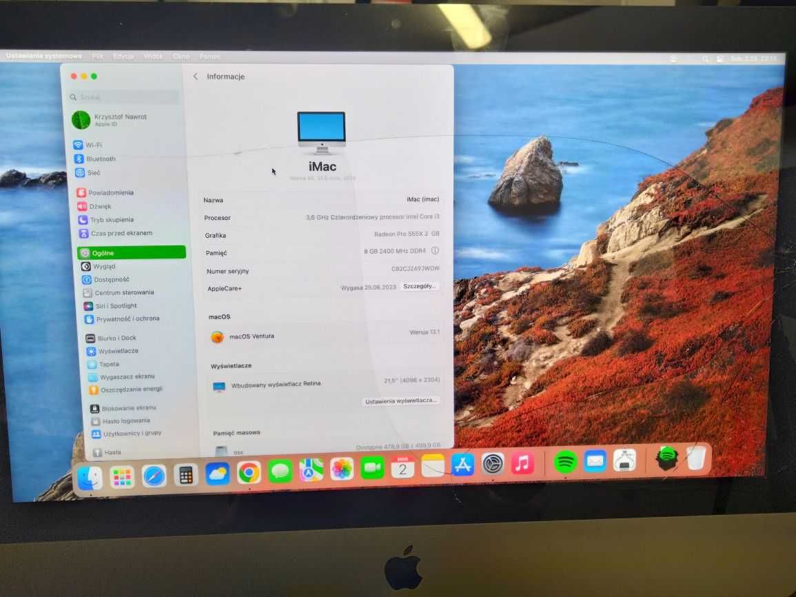 Apple iMac 21,5 2019 Retina 4K Core i3 3.6GHz 8GB/480GB Radeon Pro555X