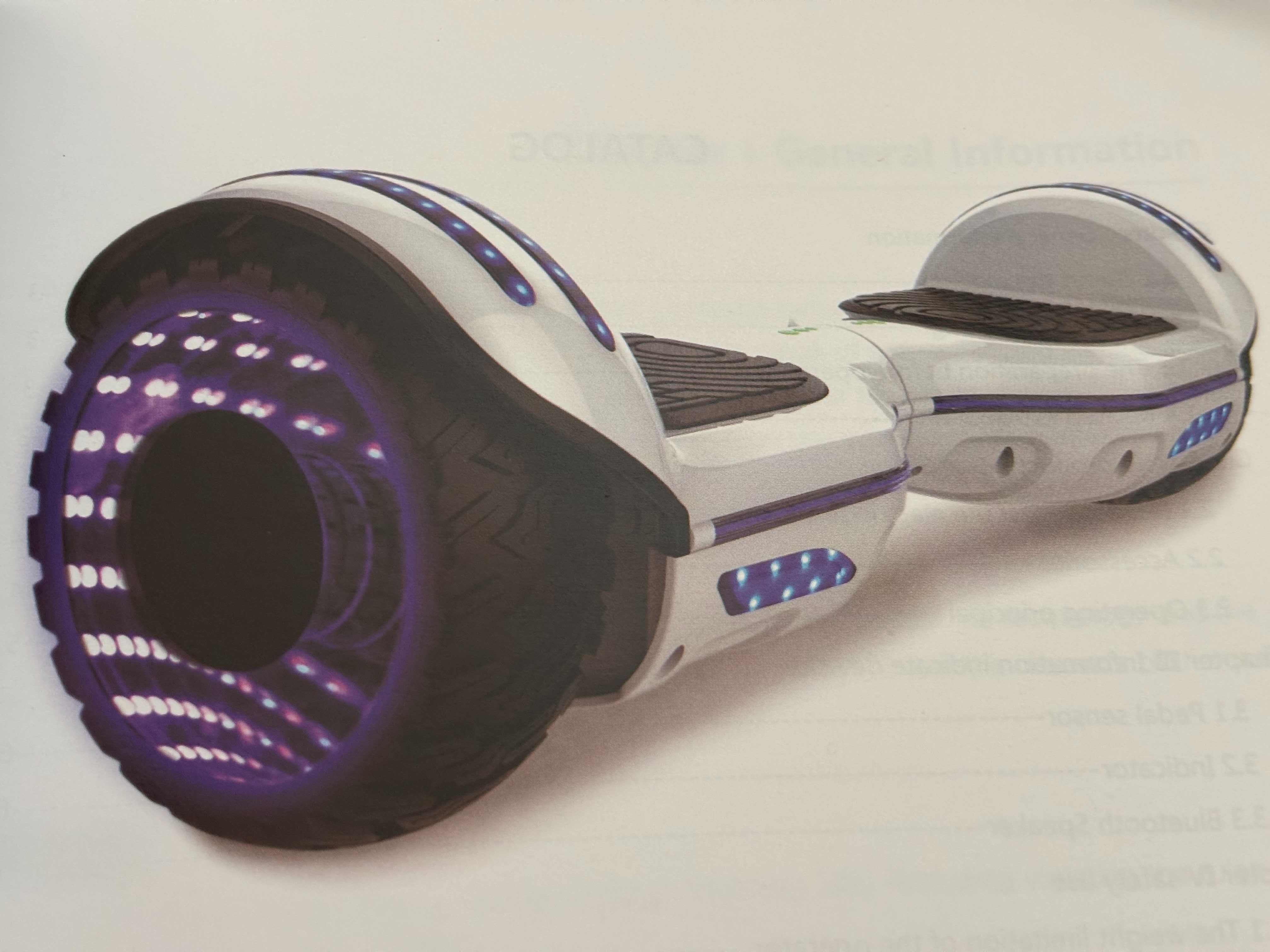 Hoverboard com luzes LED, manual de instruções, sem carregador