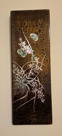 Piękny obraz obrazek z laki chiński ręcznie malowany 35 cm x 12 cm