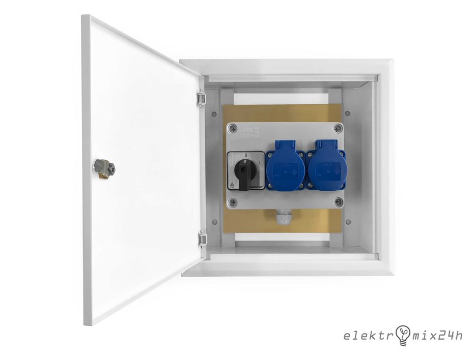 Rozdzielnica elektryczna wnękowa pod elewacje, gniazda 2x230V + 0-1