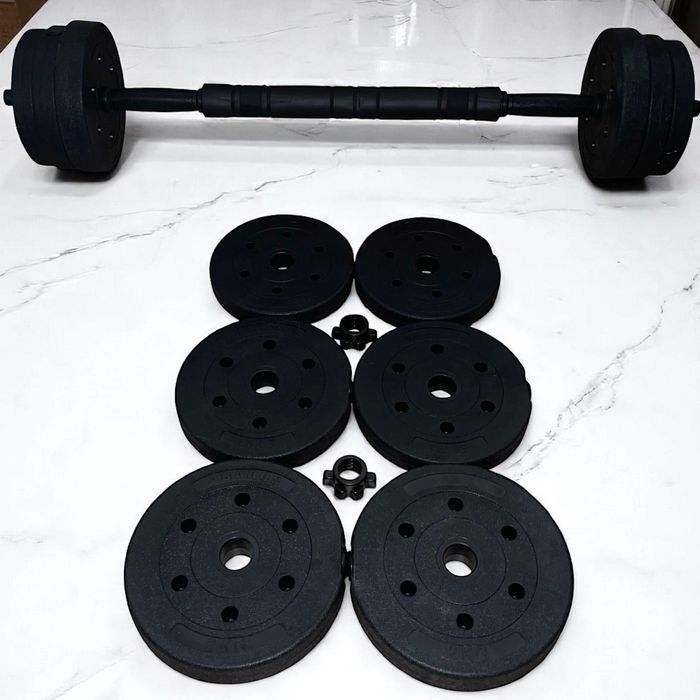 20 KG Zestaw Hantle hantelki z Łącznikiem + Sztanga 2w1 bitumiczne