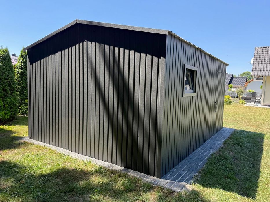 garaż blaszany grafit dwuspadowy 4x5 5x5 6x6 6x5,8 brama segmentowa