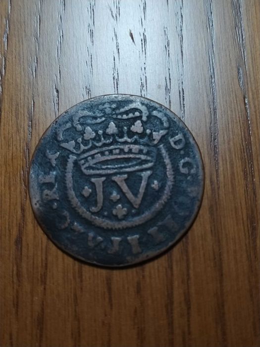 Moeda de eixo vertical 10 Réis de D. João 5 de 1721