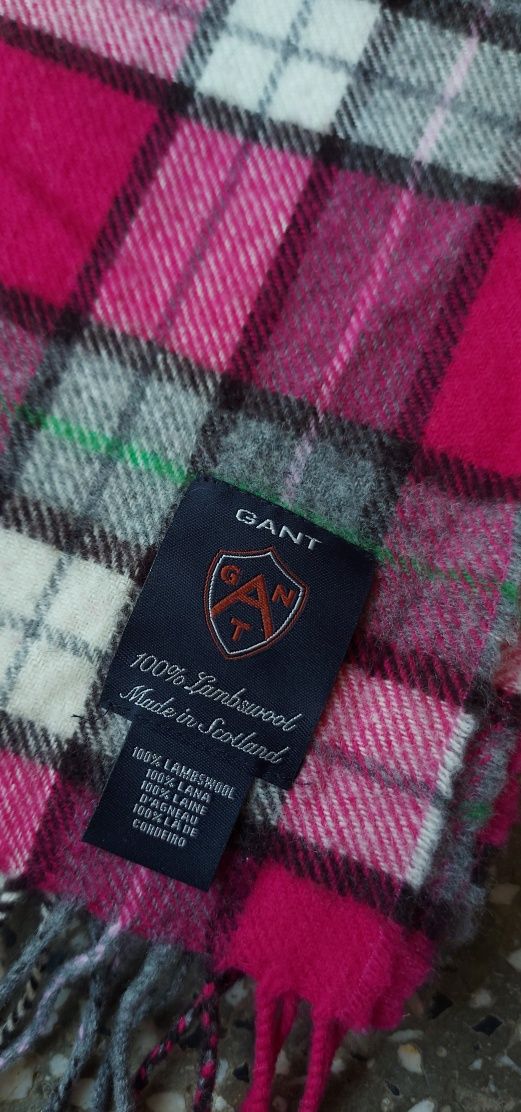 szalik wełniany 100% wełna jagnięca lambswool wool gant kratka krata