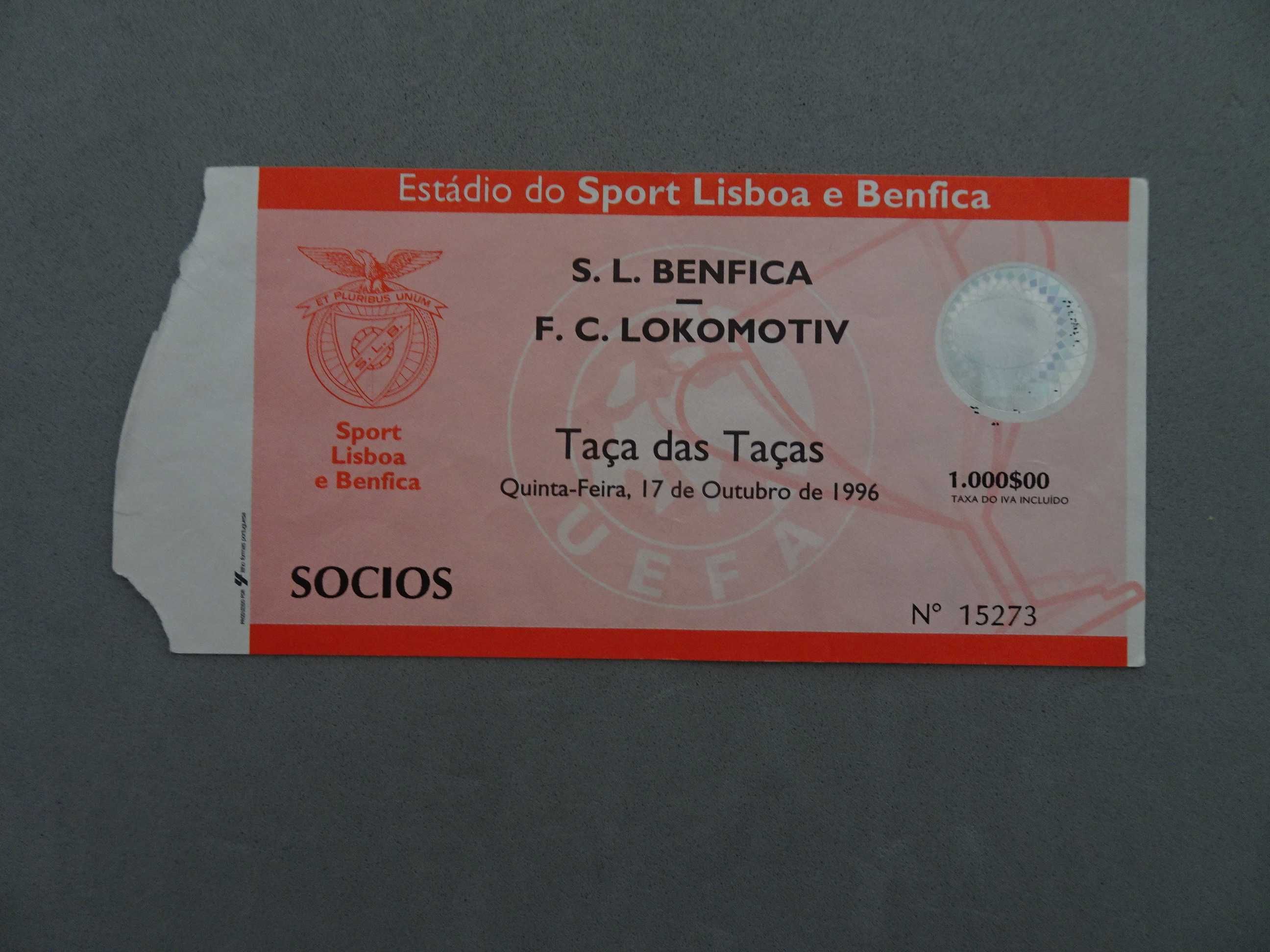 Bilhete futebol Benfica F. C. Lokomotiv Taça das Taças outubro 1996