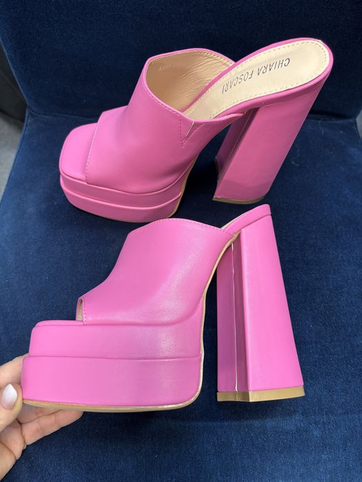 Klapki plato na obcasie na koturnie platformie satyna barbie disco