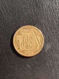 Монета с браком 25 коп.  1994 года.Гурт гладкий