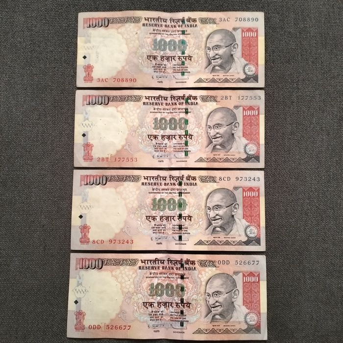 Notas de 1000 rupias da India