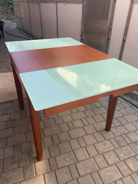 Стол обеденный стеклянный+дерево, раздвижной продам