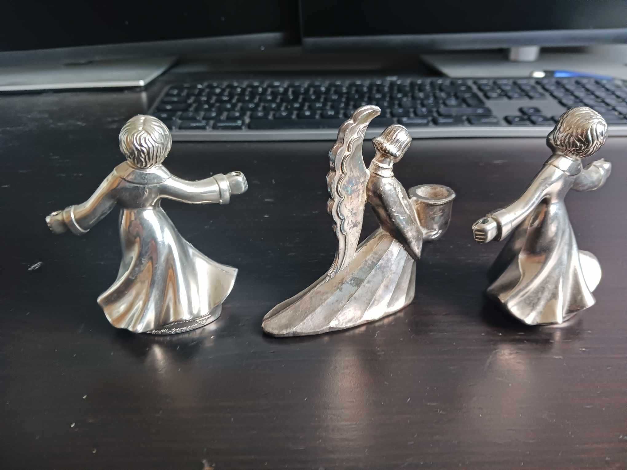 3 Figurki aniołów metal plater, srebro