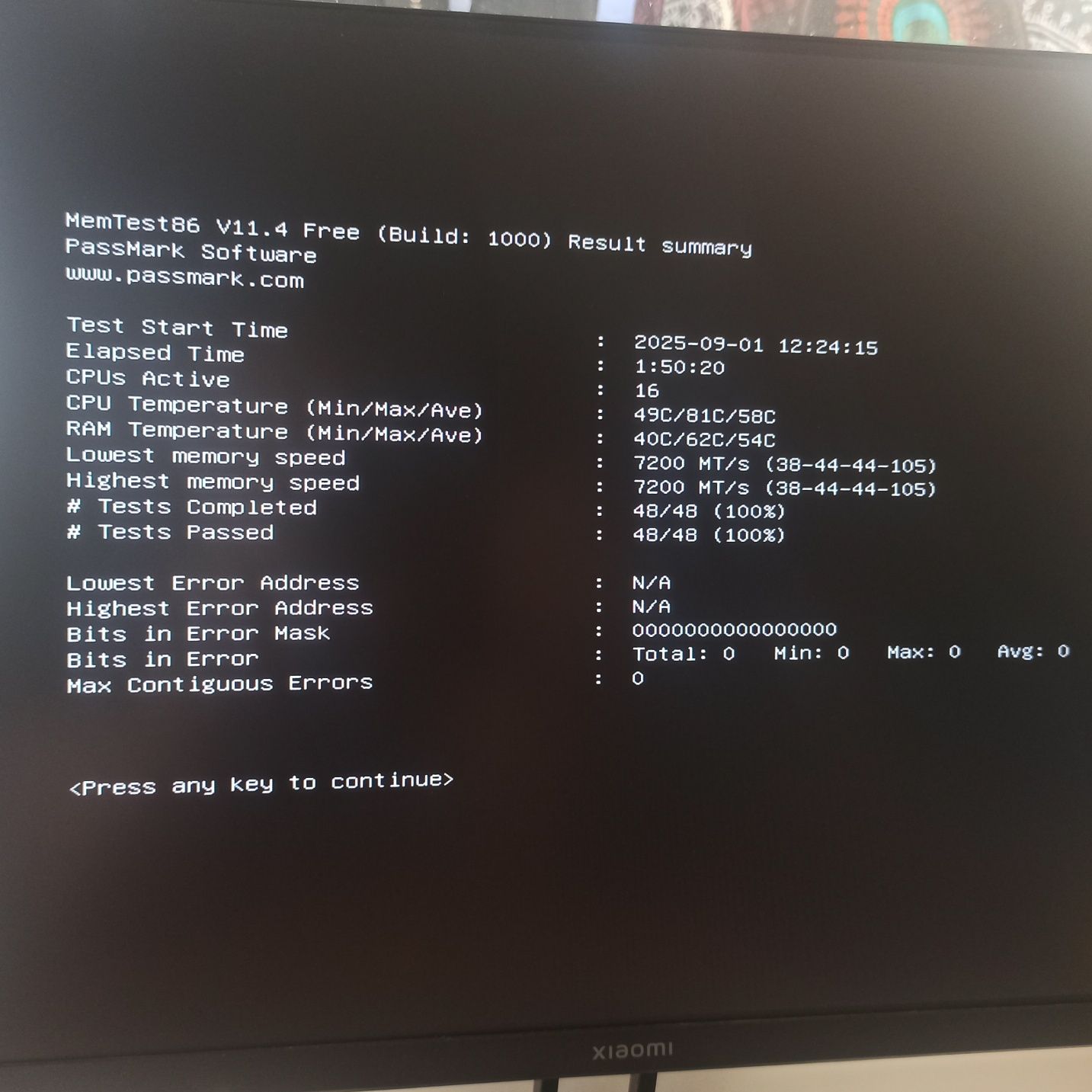 Kingston FURY DDR5 7200MHz 16GB RGB Тест на стенді перед відправкою