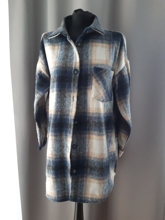 Dłuższą kurtka koszulowa w kratkę S pepco