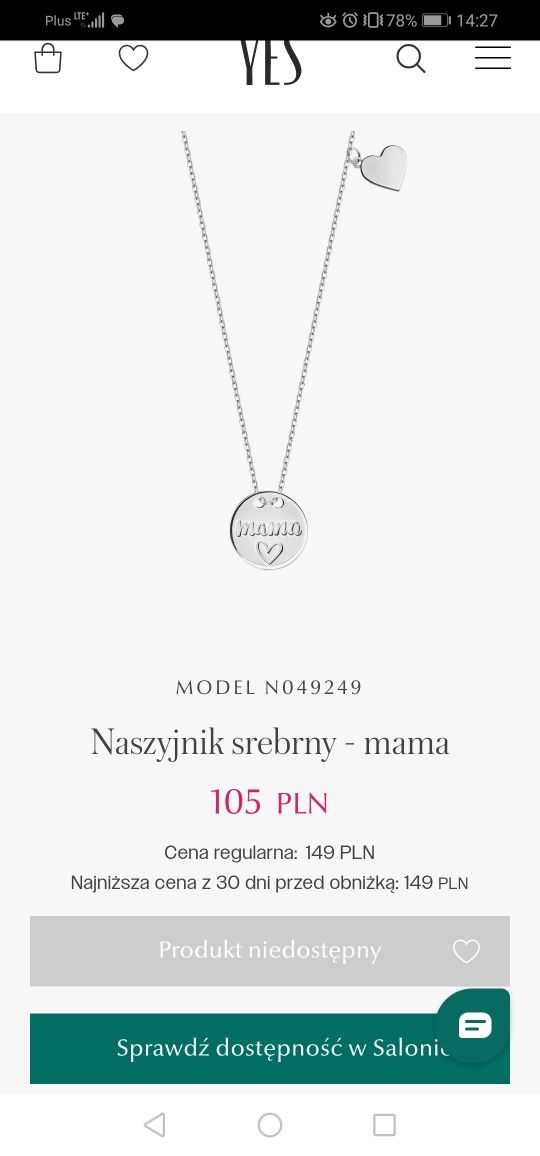 Łańcuszek Yes mama srebrny