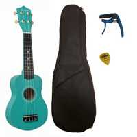 Ukulele, etui, kapodaster i mediator