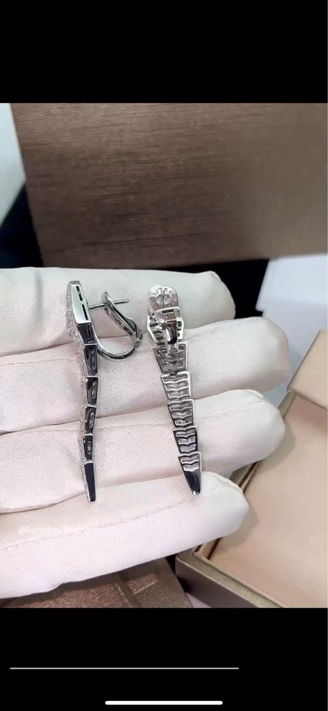 Золотые Серьги в стиле BVLGARI 1:1 Serpenti с бриллиантами 2.08ct