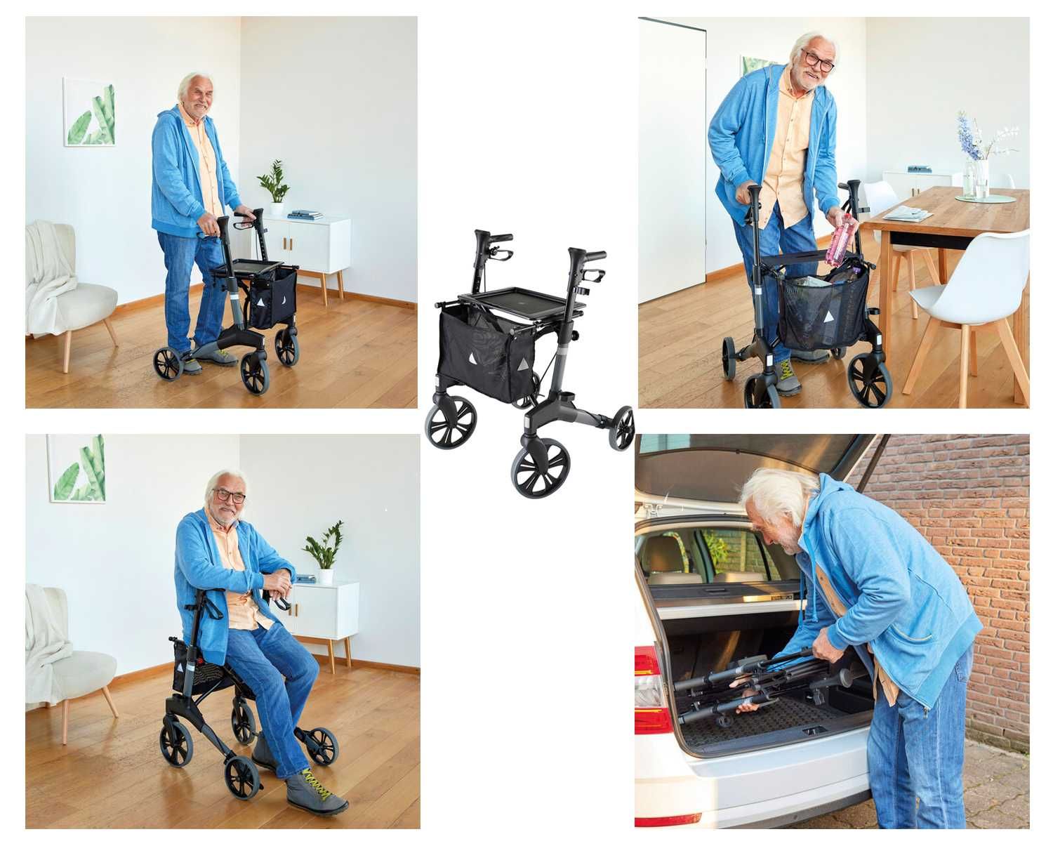chodzik rehabilitacyjny balkonik rolator SKŁADANY siedzisko 150kg NOWY