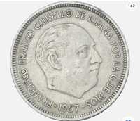 MONETA 5 peset Hiszpania 1957 waga 5.74g