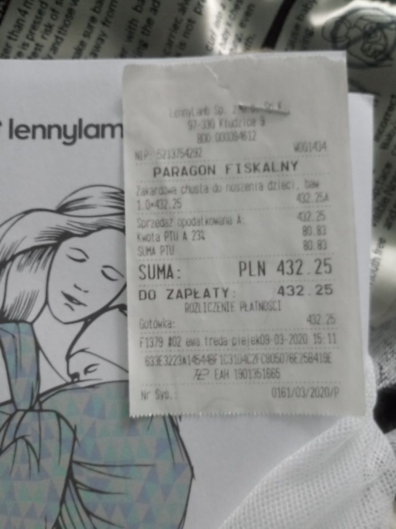 Żakardowa chusta do noszenia dzieci lenny lamb bawelna rozm. L