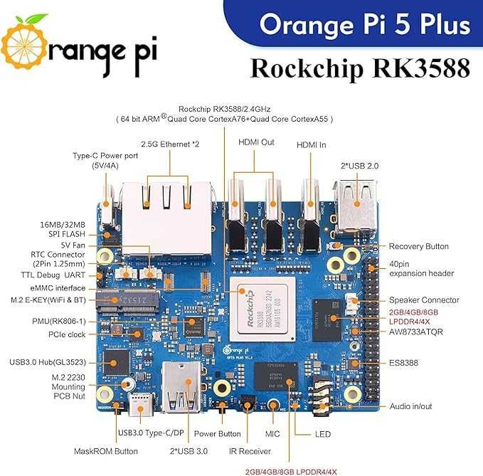 GeeekPi Orange Pi 5 Plus 16 GB LPDDR4  8-rdzeniowy 64-bitowy