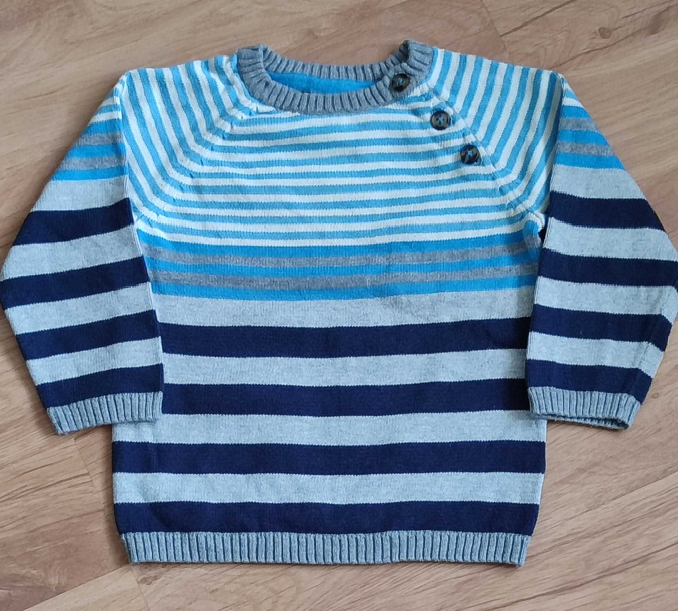 Sweterek w paseczki błękit granat popiel biel H&M