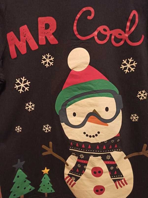 Granatowa, świąteczna bluzeczka z motywem pingwina, zimy rozm 128