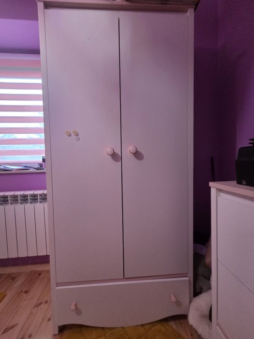 Szafa dziecięca/młodzieżowa biała z różowymi wstawkami