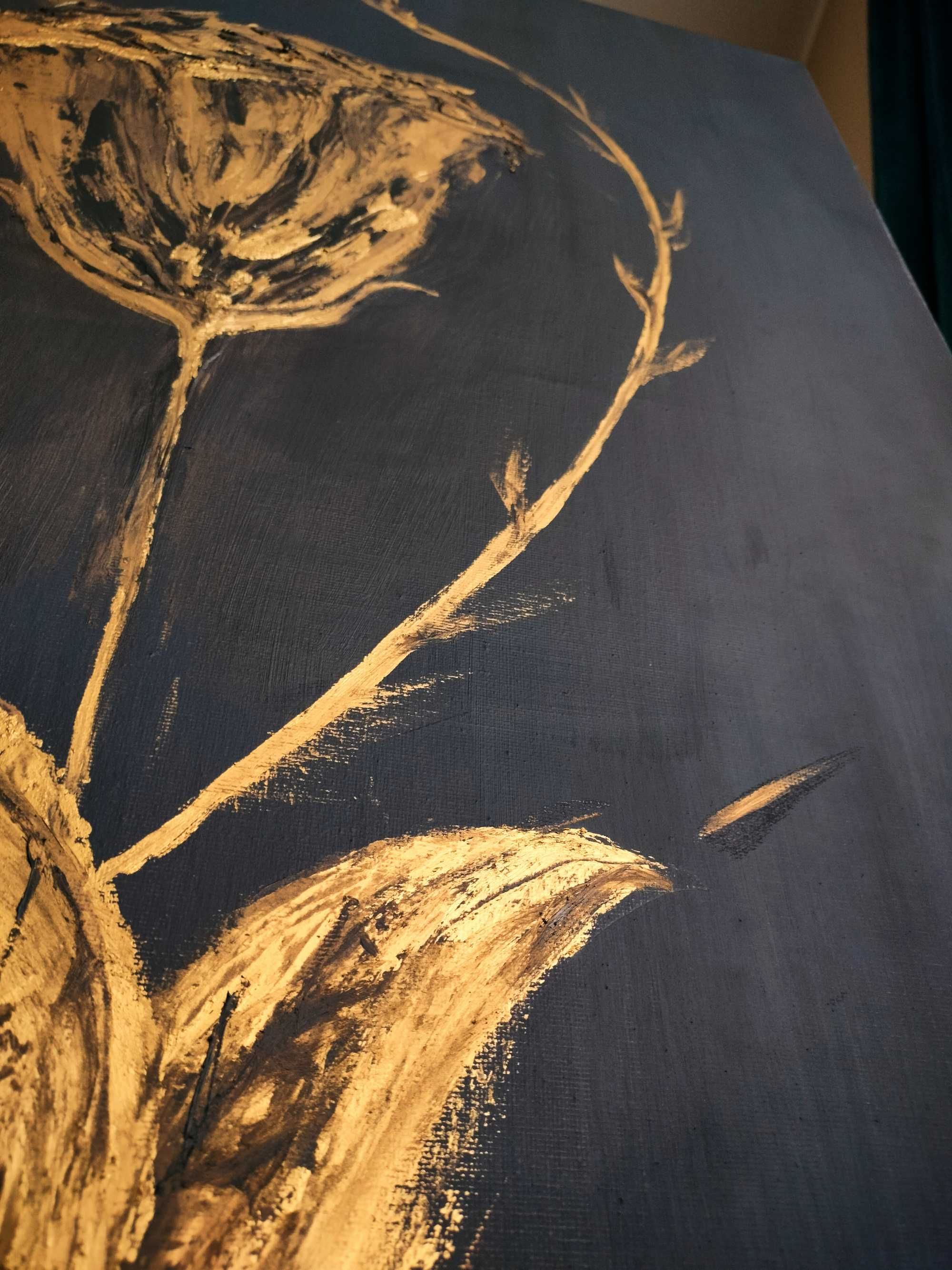 obraz olejny duży ręcznie malowany róża złota autor