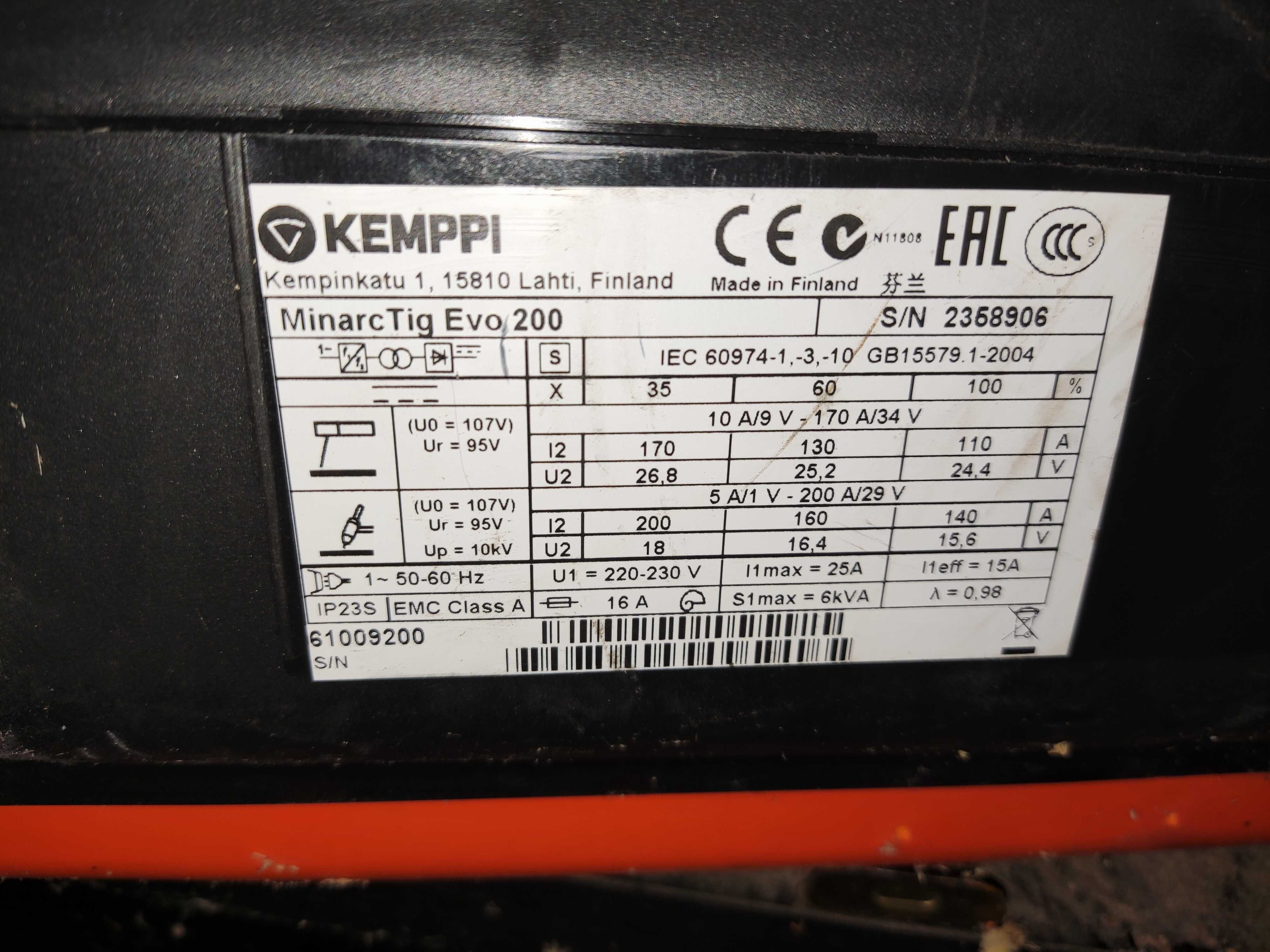 Kemppi MinarcTig Evo 200 z uchwytem TIG i przewodem 4m- mało używana w