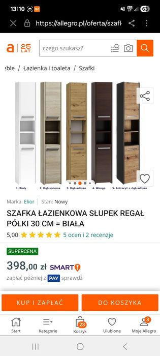 Słupek łazienkowy 170x40x30 dąb artisan