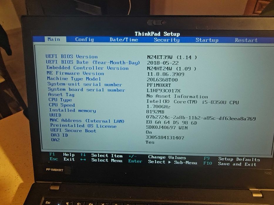 Laptop lenovo ThinkPad T480