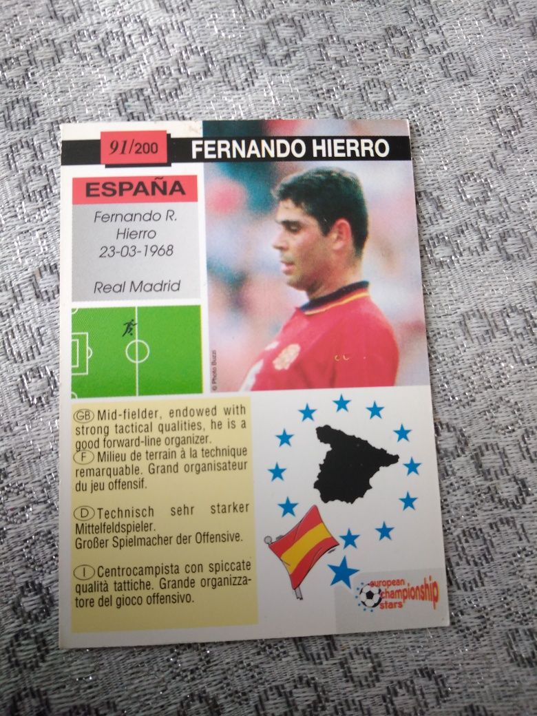 Karta european championship stars 96 Fernando Hierro Rare Hiszpania
