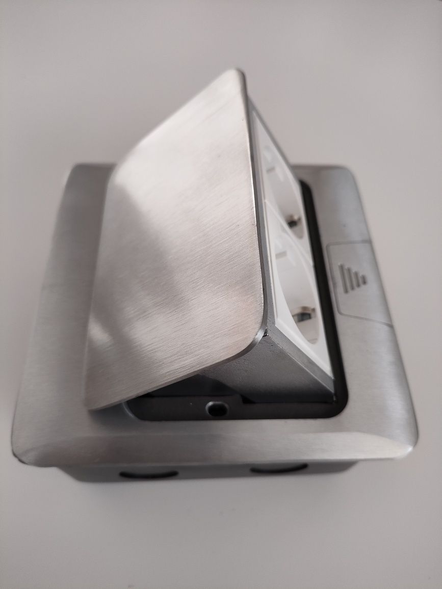 2x Gniazdo chowane wpuszczane w blat (podłogę) aluminium Pop-up Zestaw