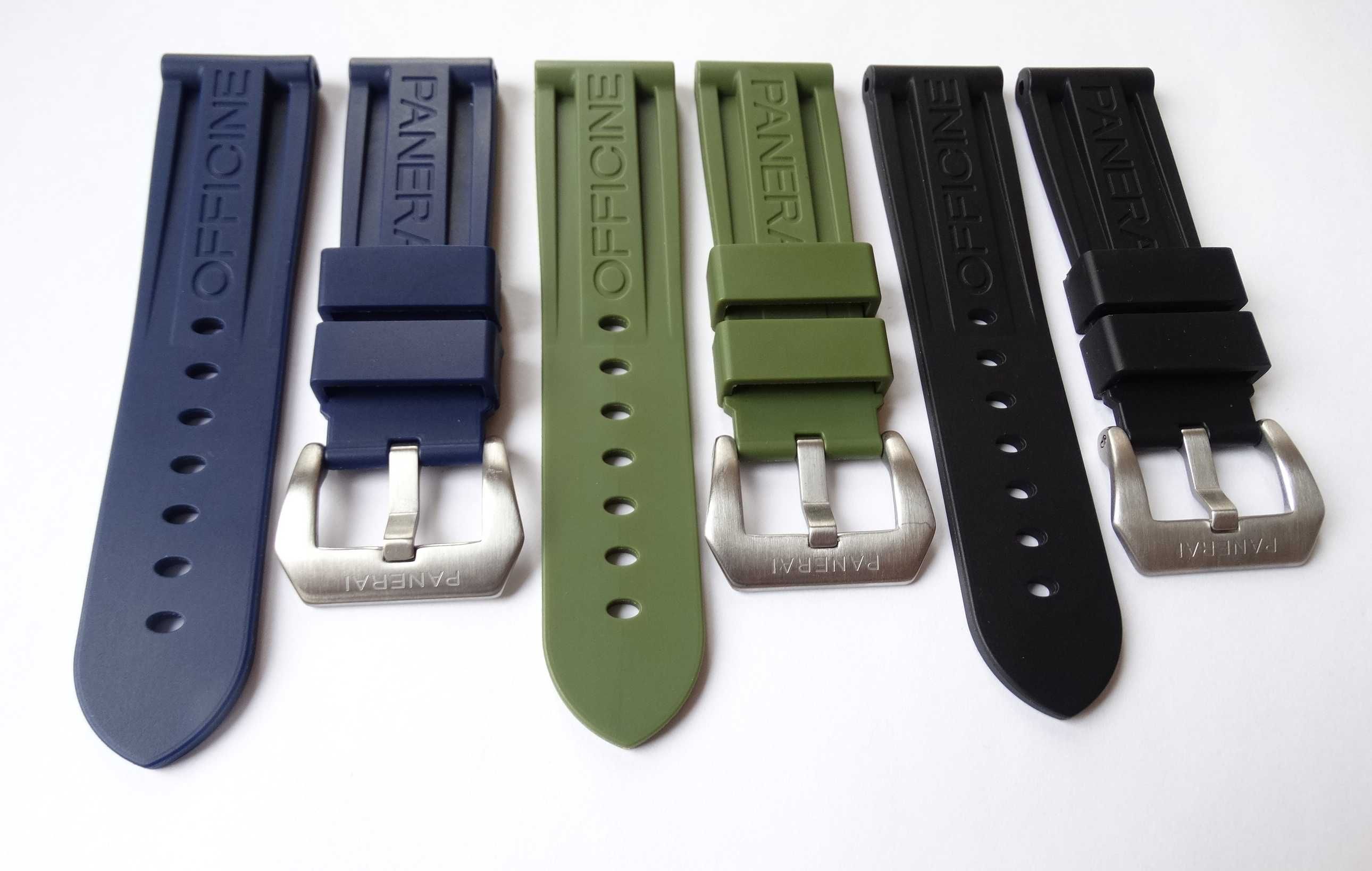 Gumowy pasek do zegarka PAM Panerai 24mm zielony czarny klamra pre-v