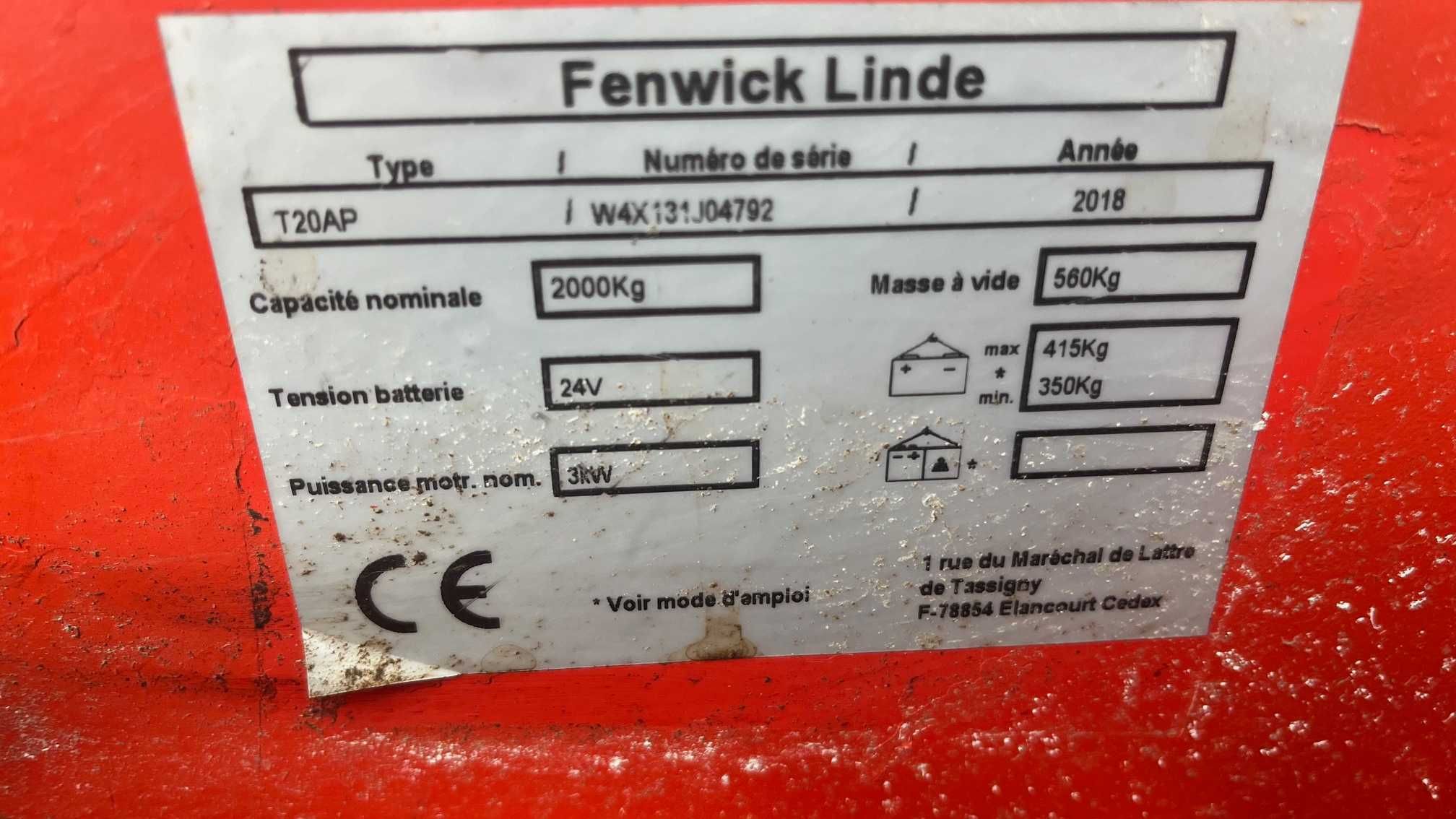 Wózek paletowy rydwan  LINDE T 20 AP  paleciak elektyczny  2 t elektry