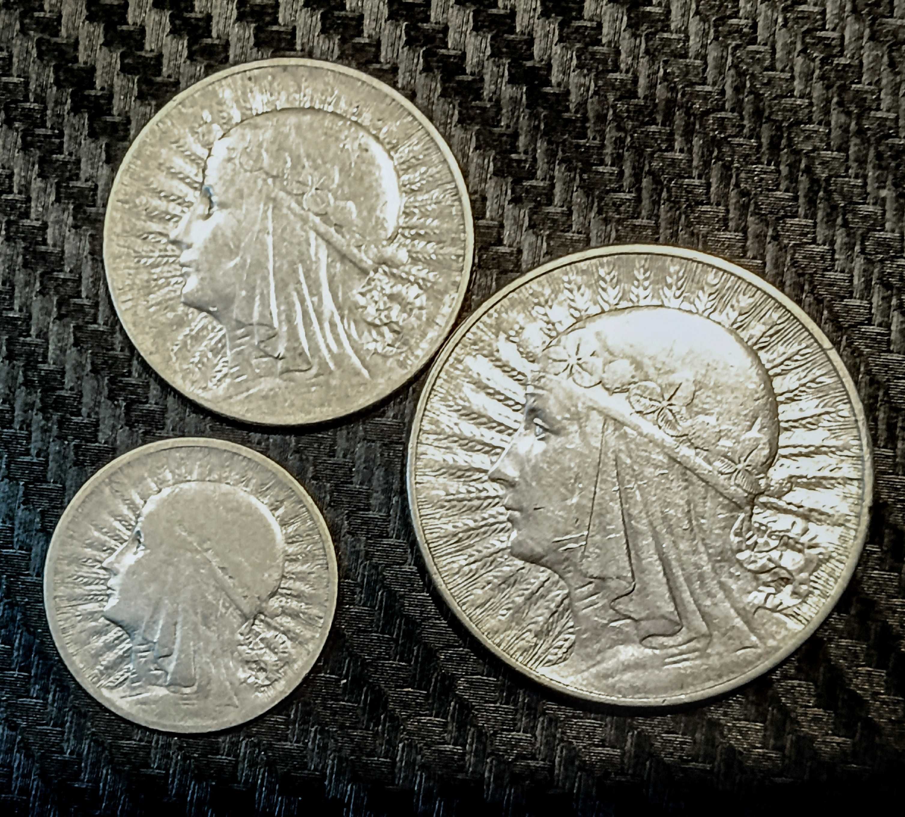 Zestaw 3 monet głowa Polonia kobieta ZZM 1933 2zl 5zl 10zl srebro