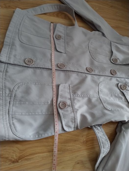 Kurtka damska, żakiet, płaszcz, szara, guziki, pasek, r.38