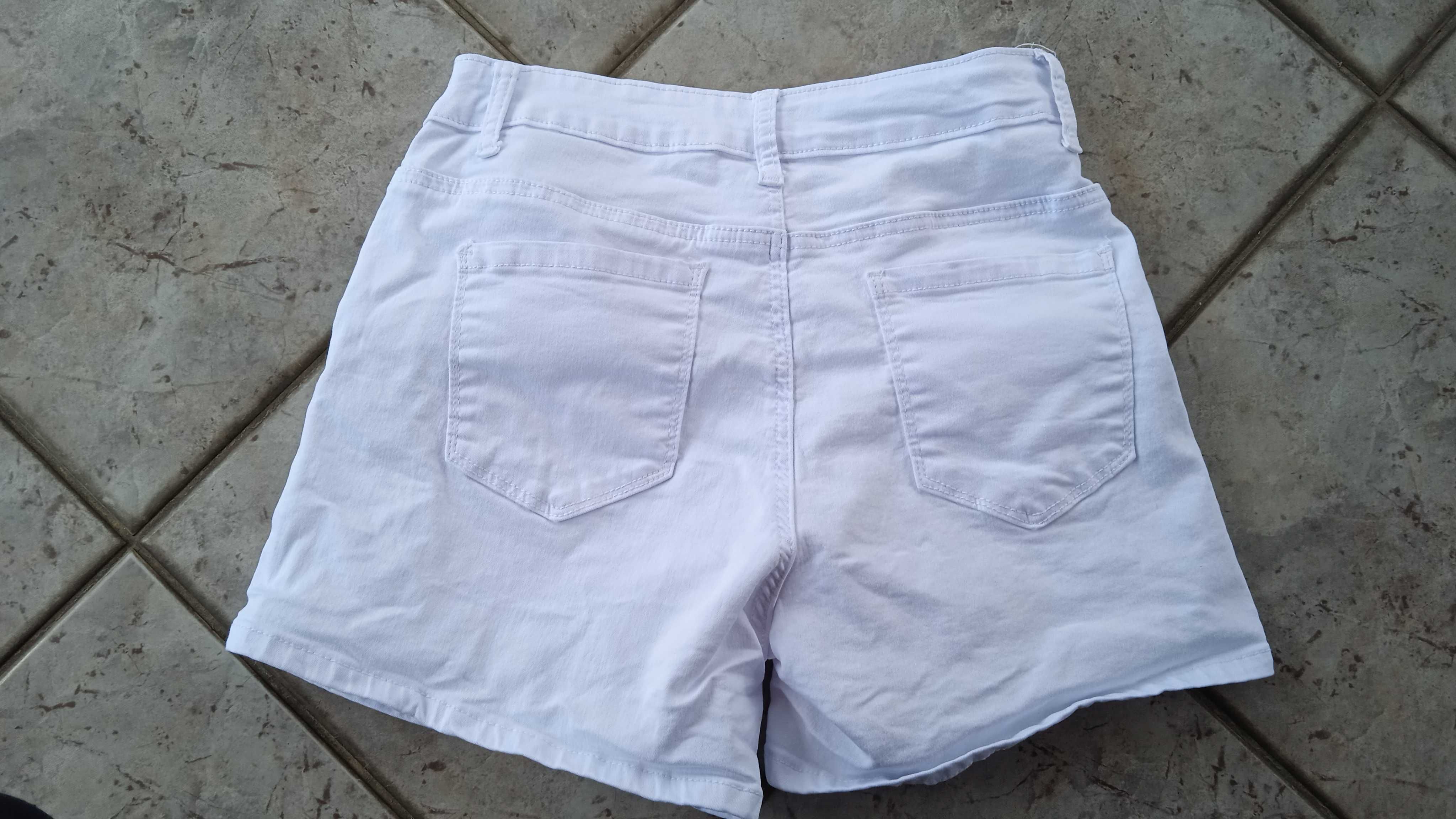 Krótkie białe spodenki rj jeans denim jeans kryształki 38 M shorty hit