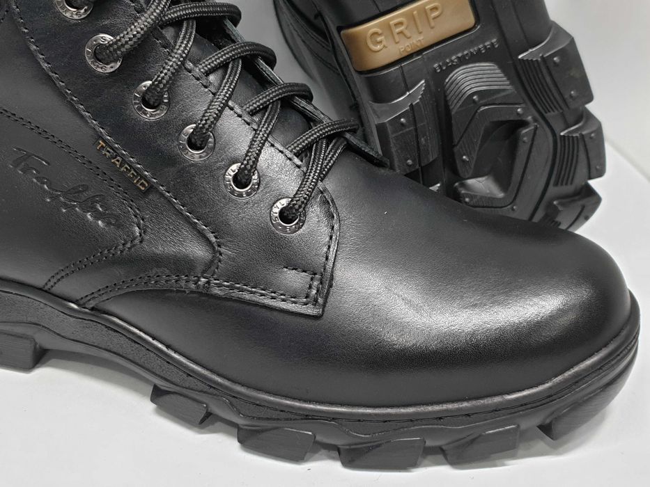 38-46 Черные харьковские прошитые кожаные мужские зимние берцы ботинки