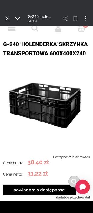 Skrzynki plastikowe holenderki na warzywa  owoce transport 60x40x24