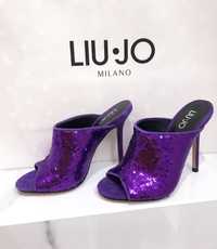 Liu Jo daisy szpilki klapki skórzane zamsz fioletowe cekiny buty 35