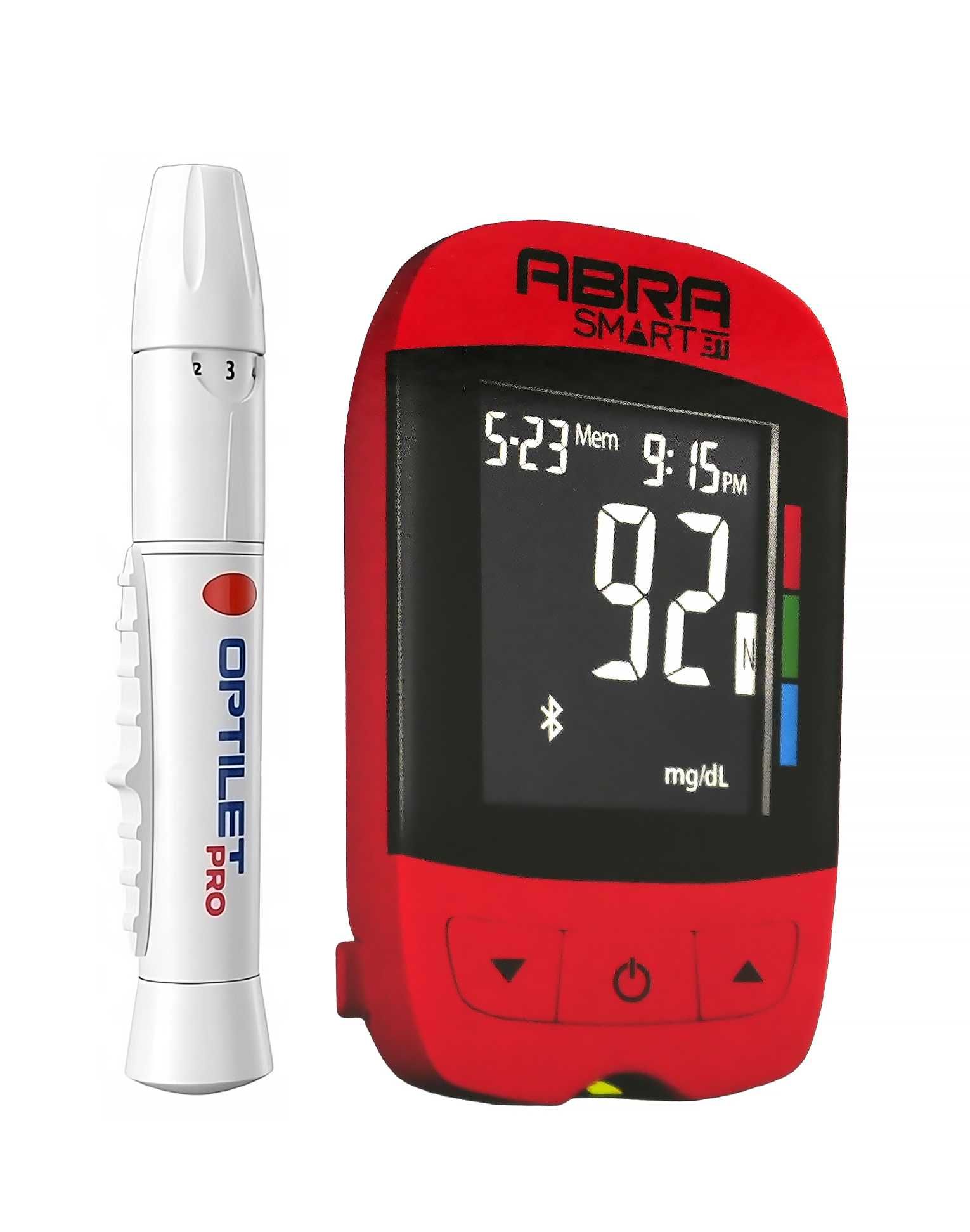 Glukometr Bluetooth ABRA SMART + 50 PASKÓW + 70 LANCETÓW – czerwony
