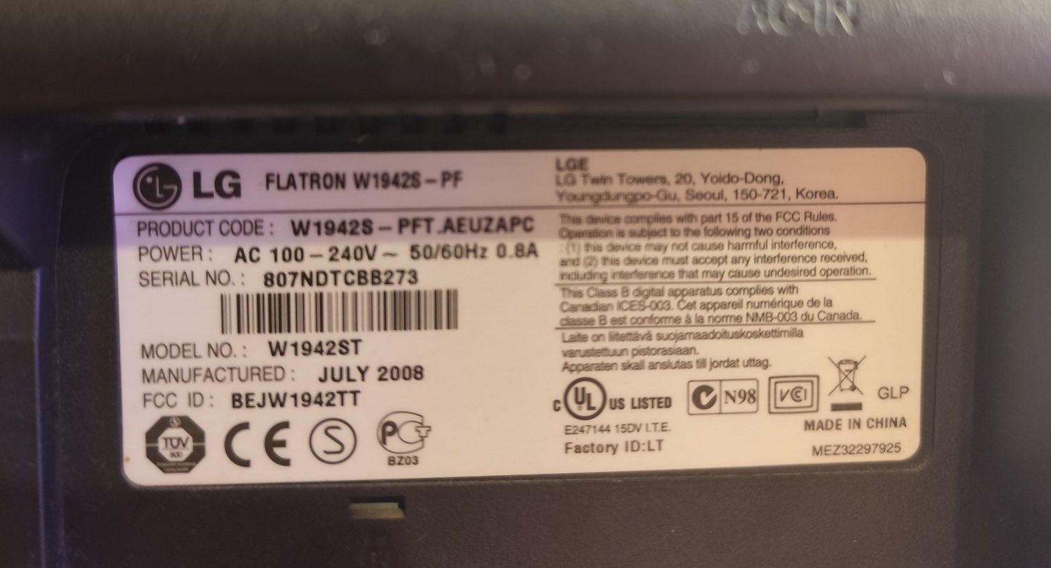 Monitor LG 19 cali